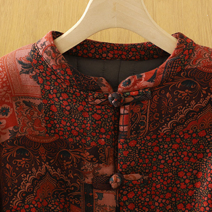 Chaqueta térmica de algodón con botones de rana y manga larga con estampado floral étnico para mujer de Buddha Stones - image 3