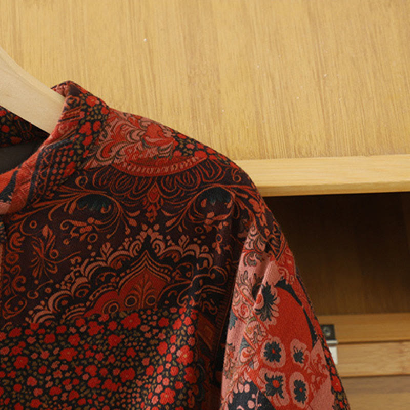 Chaqueta térmica de algodón con botones de rana y manga larga con estampado floral étnico para mujer de Buddha Stones - image 5