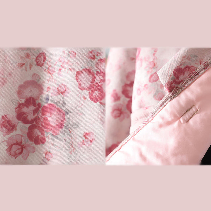 Chaqueta de algodón de manga larga con botones de rana y estampado floral rosa claro para mujer de Buddha Stones - image 10