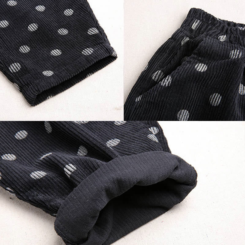 Pantalones harén de pana con estampado de lunares y bolsillos para mujer de Buddha Stones para el otoño - image 17