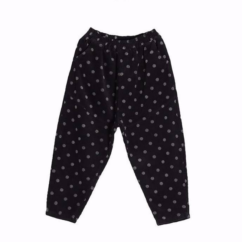 Pantalones harén de pana con estampado de lunares y bolsillos para mujer de Buddha Stones para el otoño - image 18