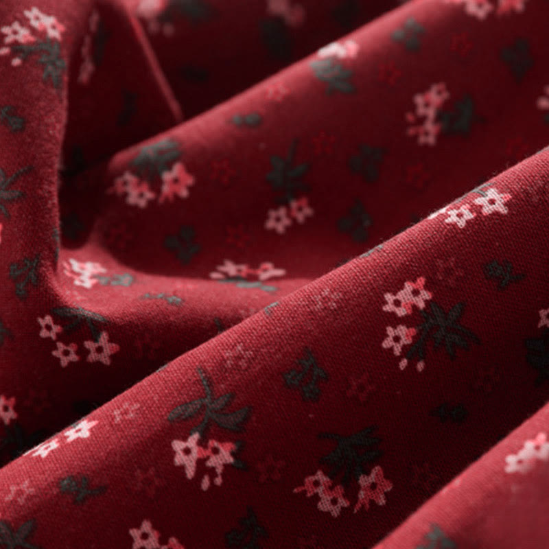 Vestido midi de pana de manga larga con bolsillos y diseño de patchwork de encaje y estampado floral de Buddha Stones - image 5