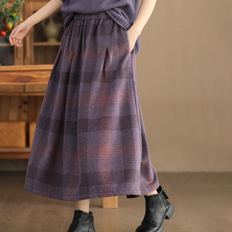 Falda térmica de invierno para mujer Buddha Stones con estampado a cuadros, largo de 7-8 pulgadas y bolsillos. - image 1