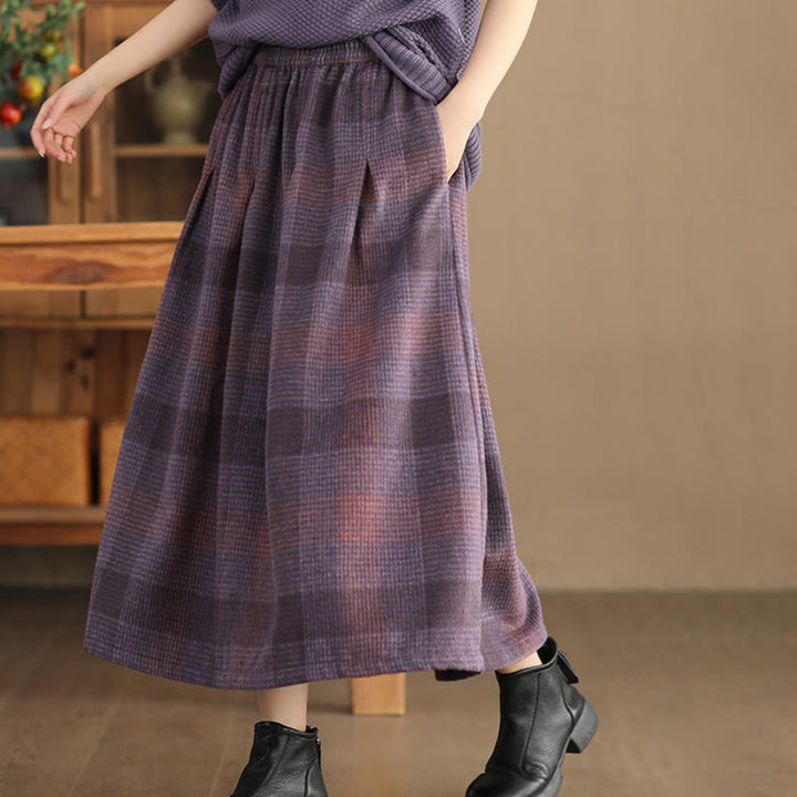 Falda térmica de invierno para mujer Buddha Stones con estampado a cuadros, largo de 7-8 pulgadas y bolsillos. - image 1