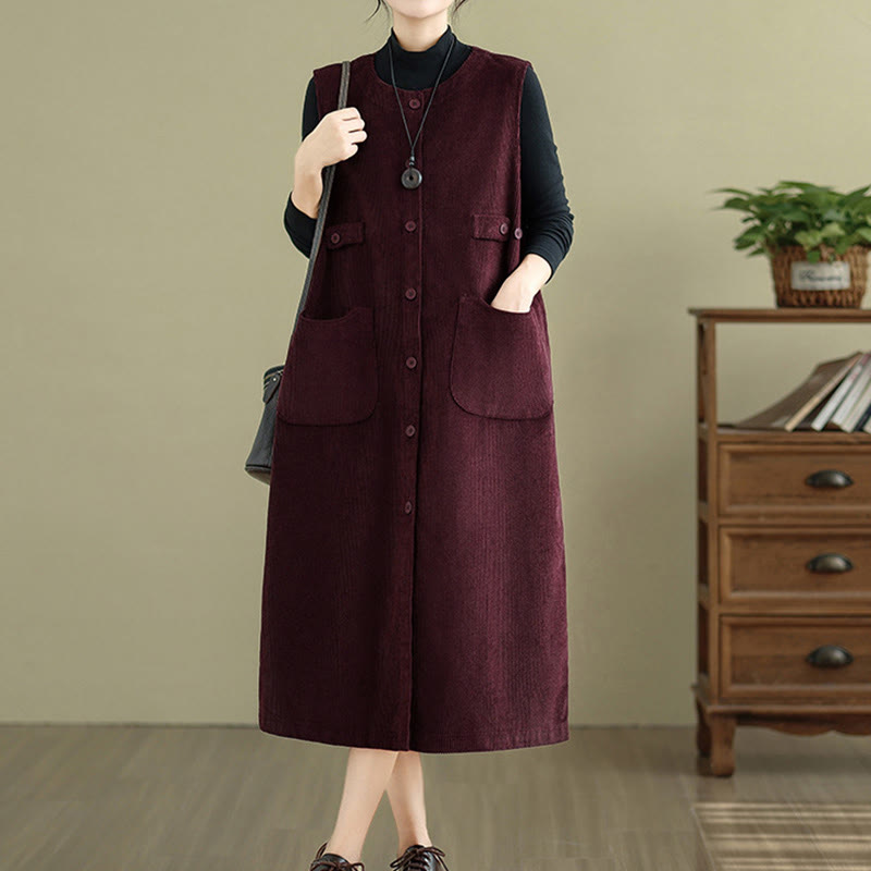 Vestido midi sin mangas con botones y bolsillos de Buddha Stones Pure Colo - image 16