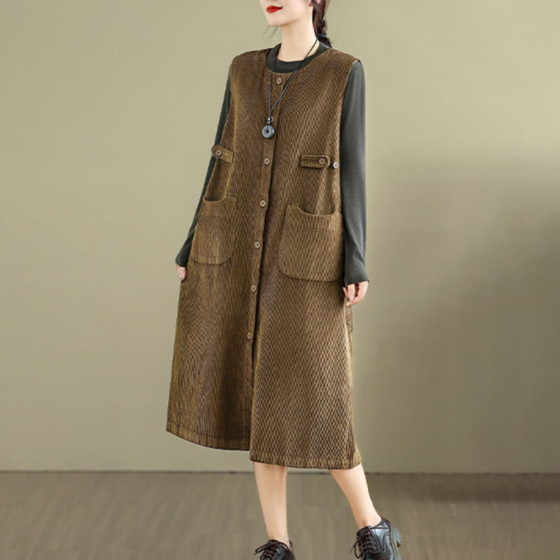 Vestido midi sin mangas con botones y bolsillos de Buddha Stones Pure Colo - image 1