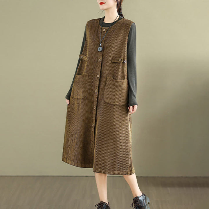 Vestido midi sin mangas con botones y bolsillos de Buddha Stones Pure Colo - image 1