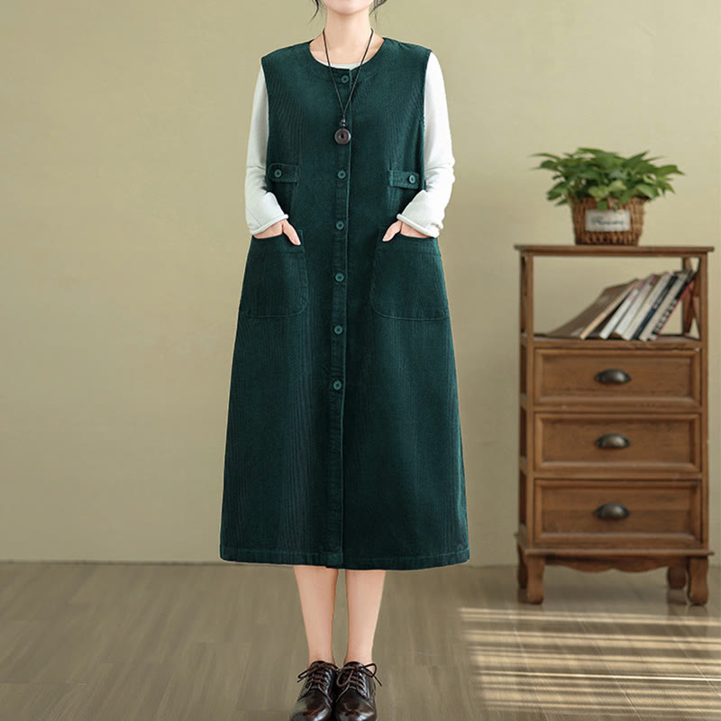 Vestido midi sin mangas con botones y bolsillos de Buddha Stones Pure Colo - image 8