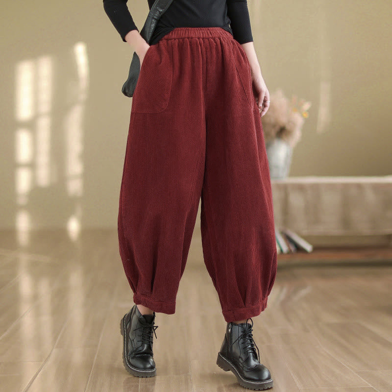 Pantalones harén de pana para mujer con cintura elástica y bolsillos, diseño Buddha Stones - Ladrillo refractario - US8-10，UK/AU12-14，EU40-42 (2XL) - image 12