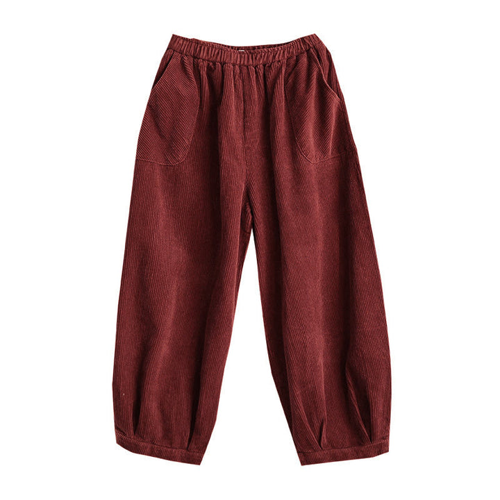 Pantalones harén de pana para mujer con cintura elástica y bolsillos, diseño Buddha Stones - image 21