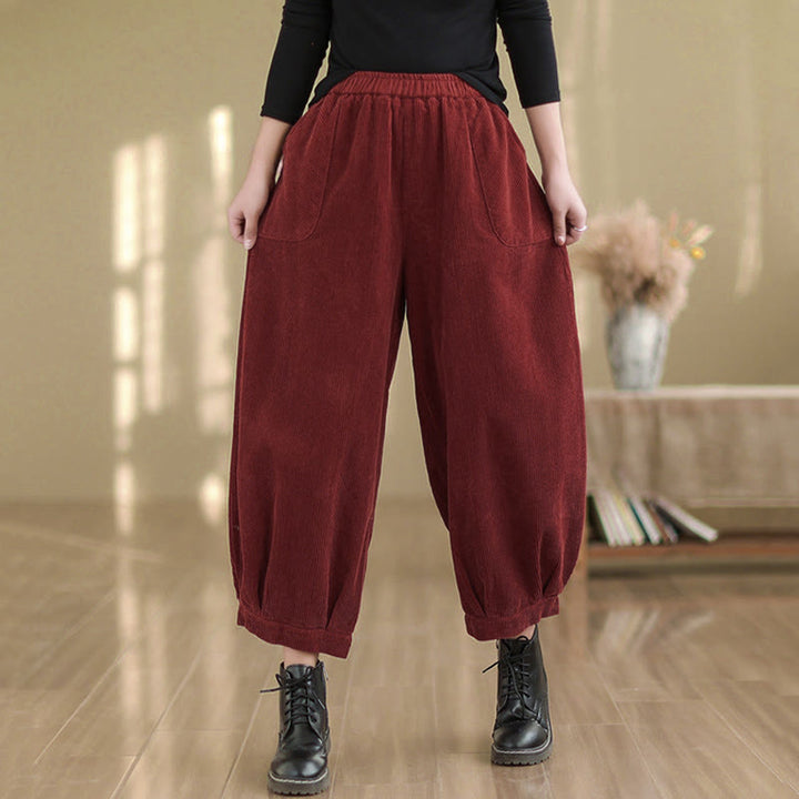 Pantalones harén de pana para mujer con cintura elástica y bolsillos, diseño Buddha Stones - image 14