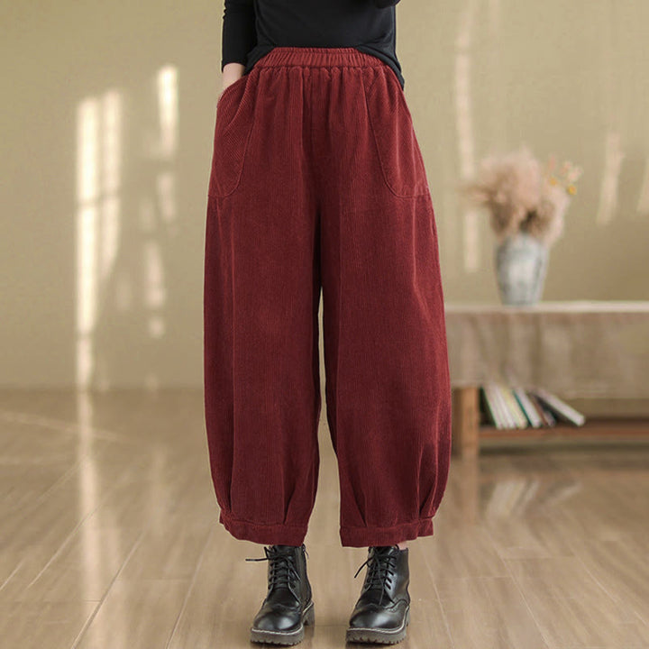 Pantalones harén de pana para mujer con cintura elástica y bolsillos, diseño Buddha Stones - image 15