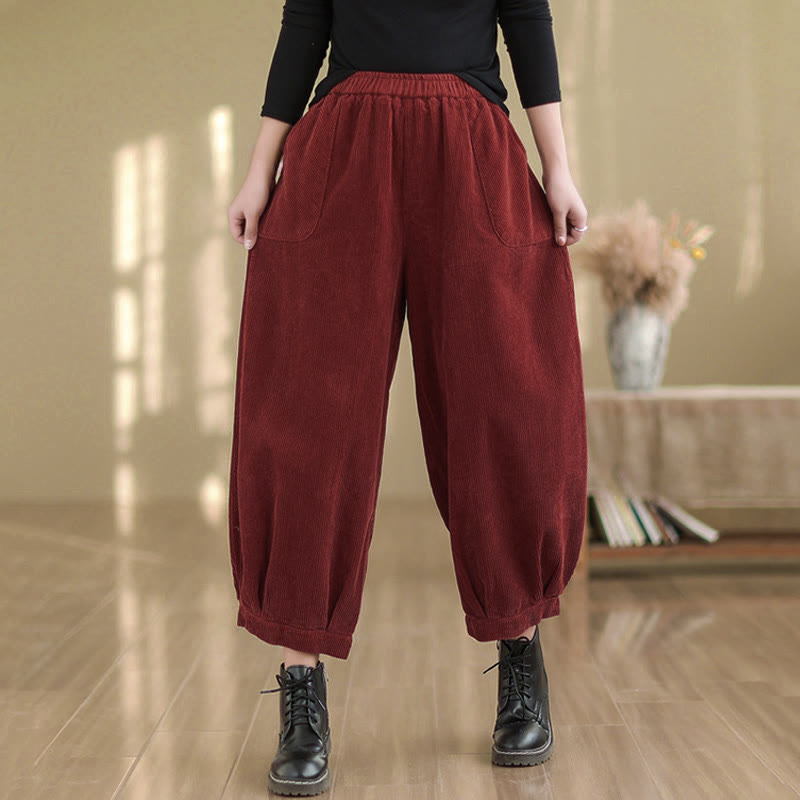Pantalones harén de pana para mujer con cintura elástica y bolsillos, diseño Buddha Stones - image 14