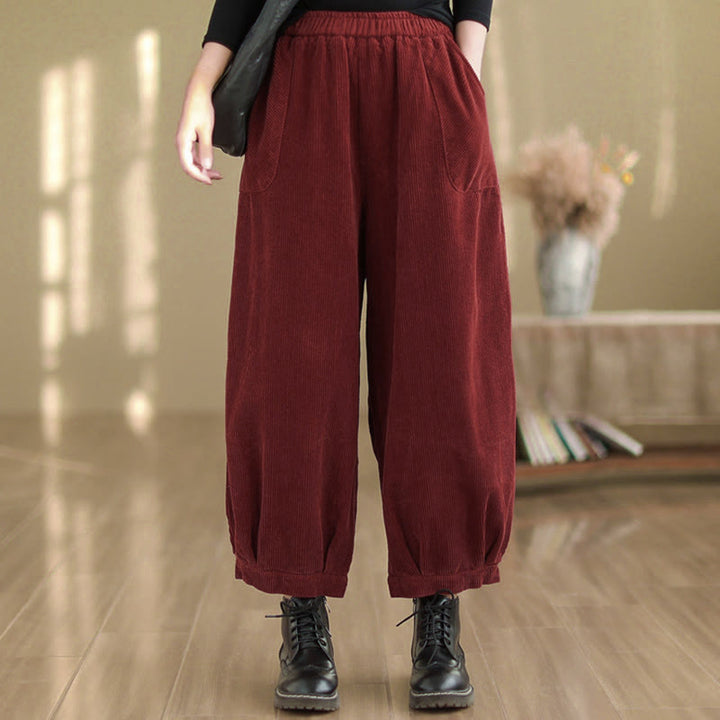Pantalones harén de pana para mujer con cintura elástica y bolsillos, diseño Buddha Stones - image 13