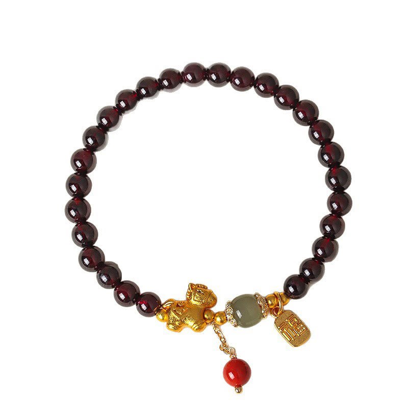 Pulsera de protección con amuleto de la suerte y la fortuna con Buddha Stones , año del caballo, granate y personaje Fu - image 14