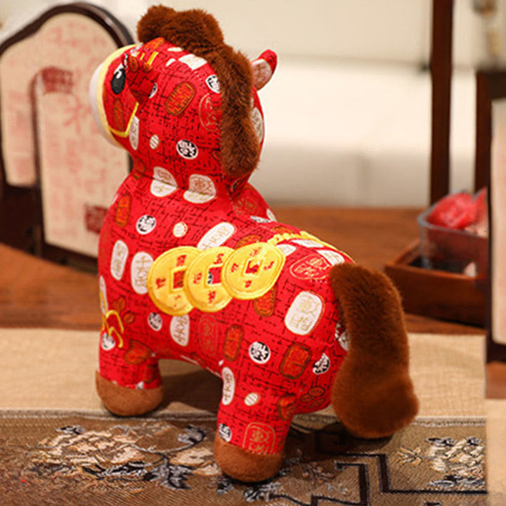 Muñeco de peluche con monedas de cobre del Año del Caballo y Buddha Stones para decoración del hogar - image 2