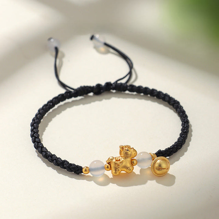 Pulsera trenzada con Buddha Stones, Año del Caballo, hilo rojo y ágata blanca - Cuerda negra (circunferencia de la muñeca: 14-19 cm) - image 8