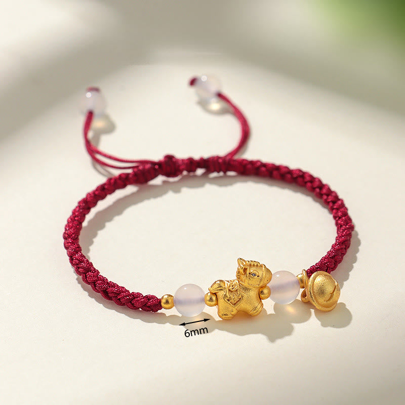 Pulsera trenzada con Buddha Stones, Año del Caballo, hilo rojo y ágata blanca - image 2