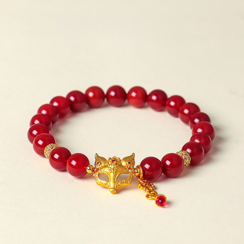 Pulsera de éxito de ágata roja del sur con zorro de nueve colas y Buddha Stones - Pulsera de ágata roja del sur - image 0