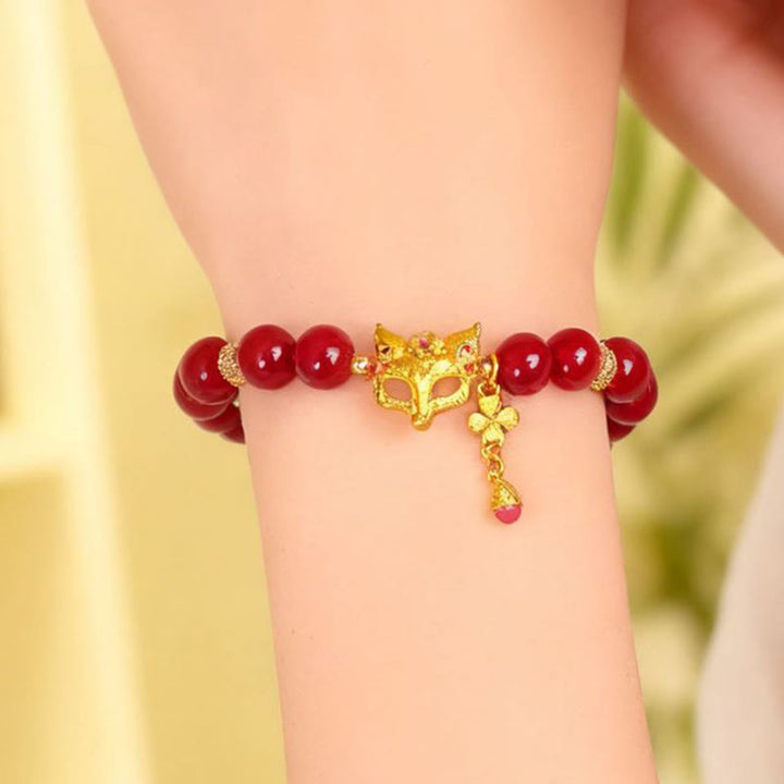 Pulsera de éxito de ágata roja del sur con zorro de nueve colas y Buddha Stones - image 5
