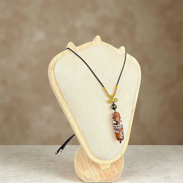 Collar con colgante de protección Dzi de nueve ojos con diseño de dragón de ágata tibetana y Buddha Stones - Ágata - image 0