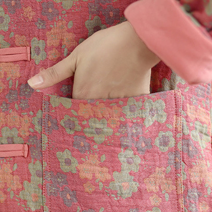 Chaqueta de invierno de algodón grueso con estampado floral, manga larga y bolsillos para mujer de Buddha Stones - image 15