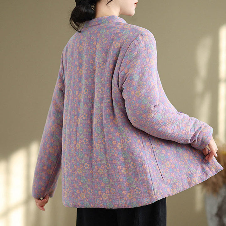 Chaqueta de invierno de algodón grueso con estampado floral, manga larga y bolsillos para mujer de Buddha Stones - image 22