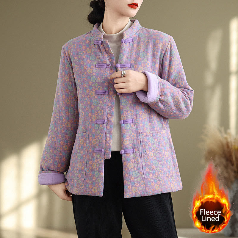 Chaqueta de invierno de algodón grueso con estampado floral, manga larga y bolsillos para mujer de Buddha Stones - Orquídea - US8-10，UK/AU12-14，EU40-42 (2XL) - image 17