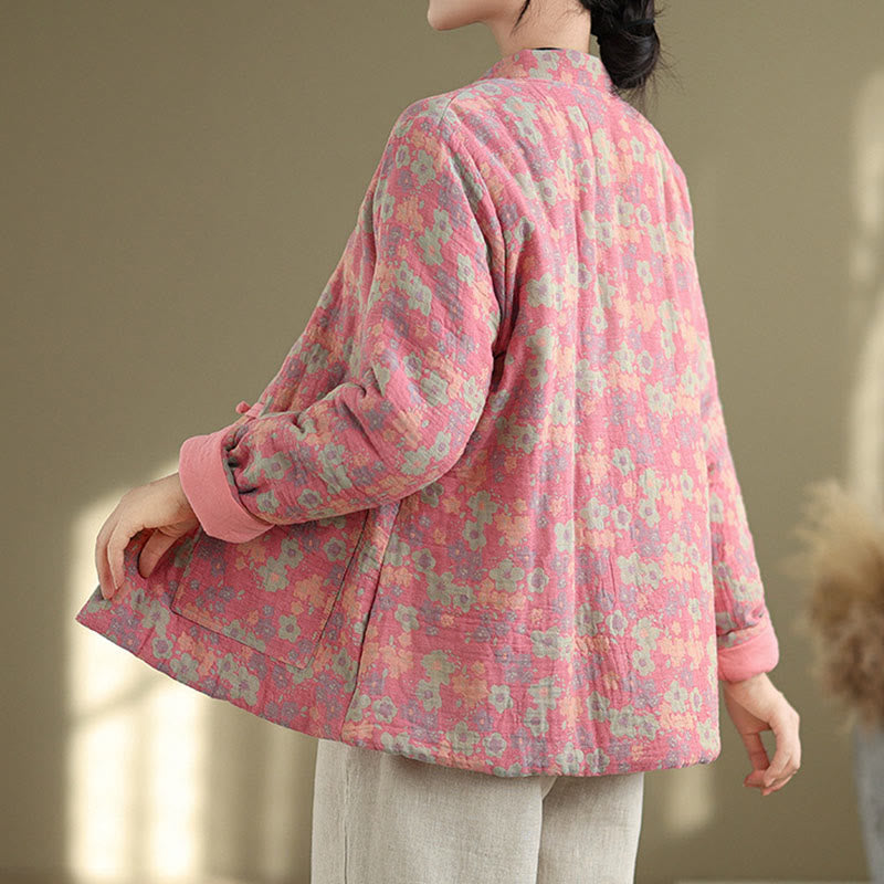 Chaqueta de invierno de algodón grueso con estampado floral, manga larga y bolsillos para mujer de Buddha Stones - image 8