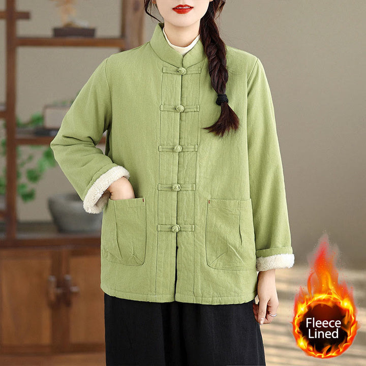 Chaqueta térmica de manga larga con botones y bolsillos para mujer de Buddha Stones, lisa, acolchada de algodón - Verde claro - US14，UK/AU18，EU46 (2XL) - image 15