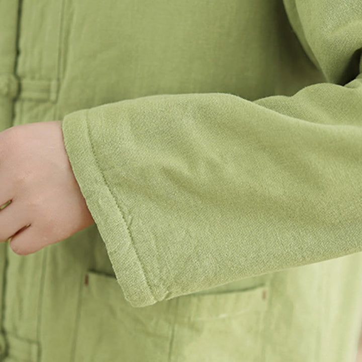 Chaqueta térmica de manga larga con botones y bolsillos para mujer de Buddha Stones, lisa, acolchada de algodón - image 24