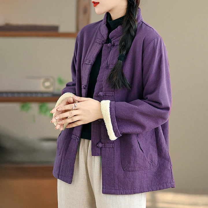 Chaqueta térmica de manga larga con botones y bolsillos para mujer de Buddha Stones, lisa, acolchada de algodón - image 13