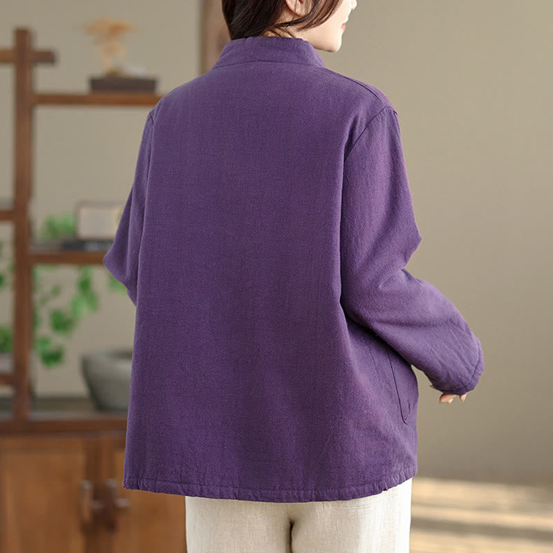 Chaqueta térmica de manga larga con botones y bolsillos para mujer de Buddha Stones, lisa, acolchada de algodón - image 14