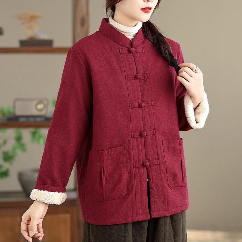 Chaqueta térmica de manga larga con botones y bolsillos para mujer de Buddha Stones, lisa, acolchada de algodón - image 6