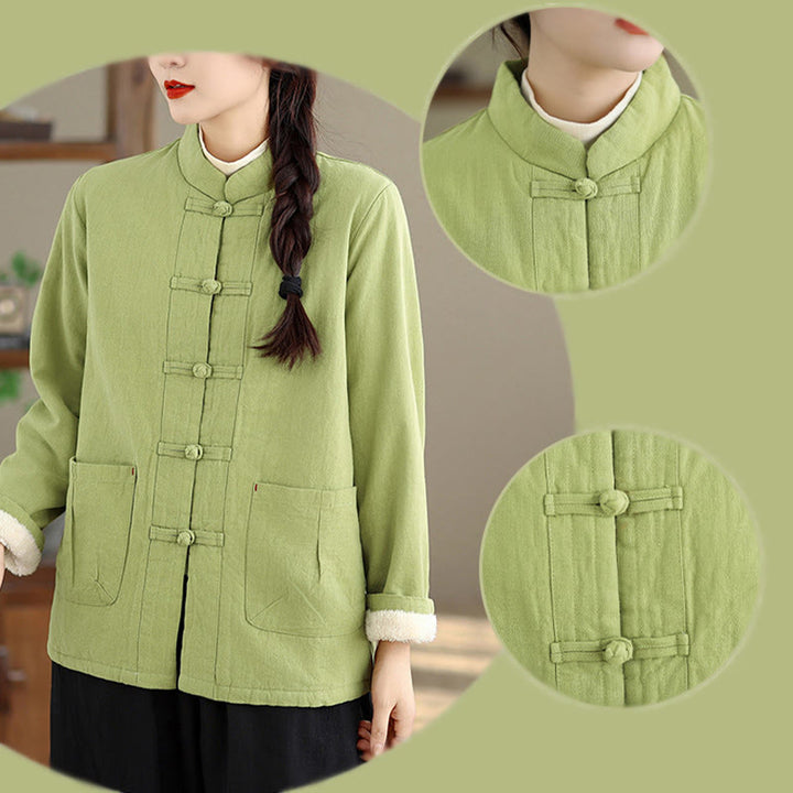 Chaqueta térmica de manga larga con botones y bolsillos para mujer de Buddha Stones, lisa, acolchada de algodón - image 26