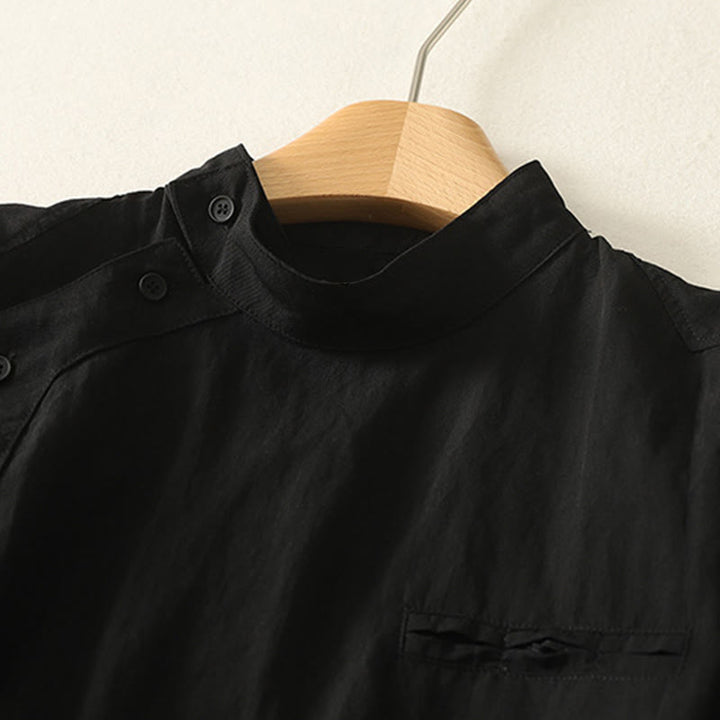 Camisa de algodón de manga larga para mujer, diseño simple, con cuello alto y botones de rana chinos y Buddha Stones - image 12