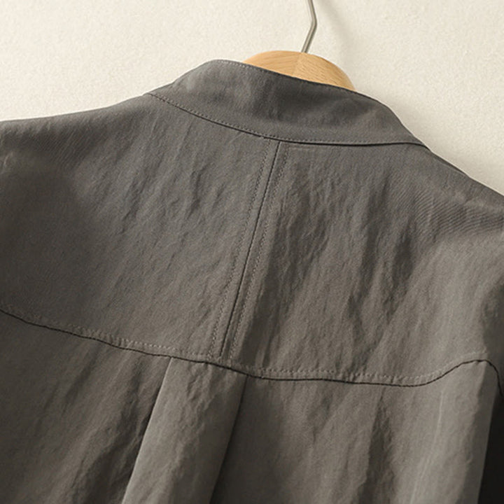 Camisa de algodón de manga larga para mujer, diseño simple, con cuello alto y botones de rana chinos y Buddha Stones - image 3