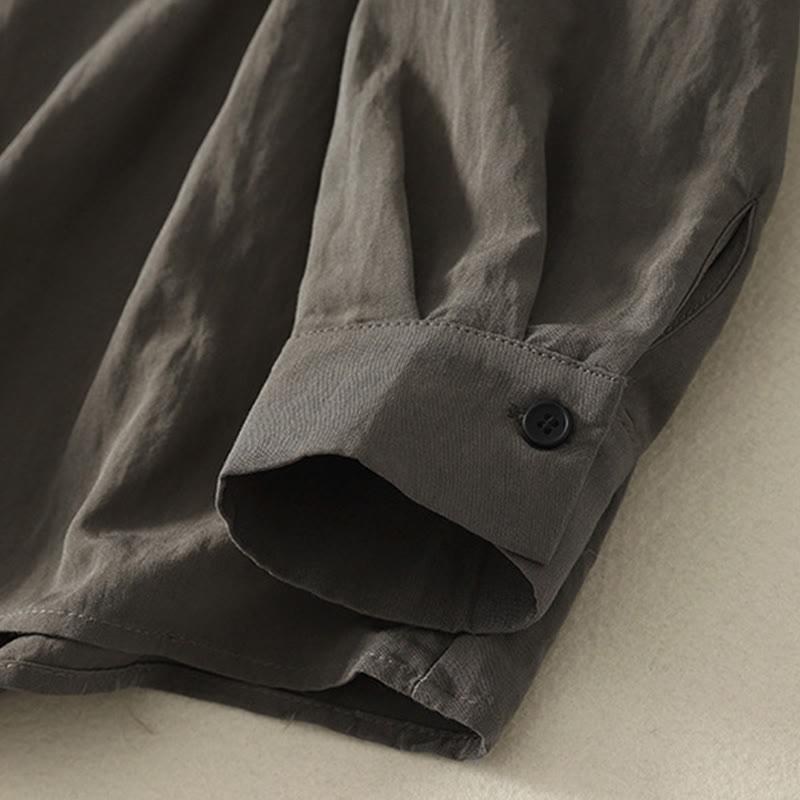 Camisa de algodón de manga larga para mujer, diseño simple, con cuello alto y botones de rana chinos y Buddha Stones - image 8