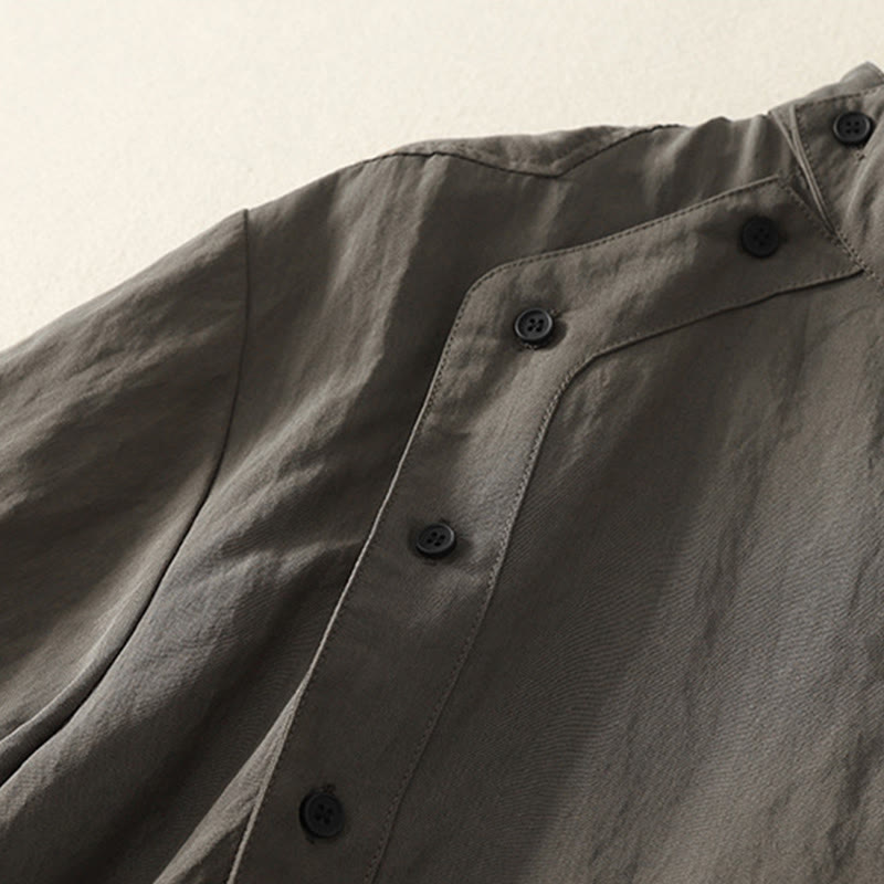 Camisa de algodón de manga larga para mujer, diseño simple, con cuello alto y botones de rana chinos y Buddha Stones - image 4