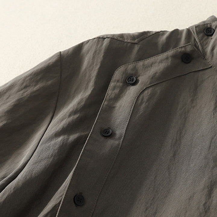 Camisa de algodón de manga larga para mujer, diseño simple, con cuello alto y botones de rana chinos y Buddha Stones - image 4