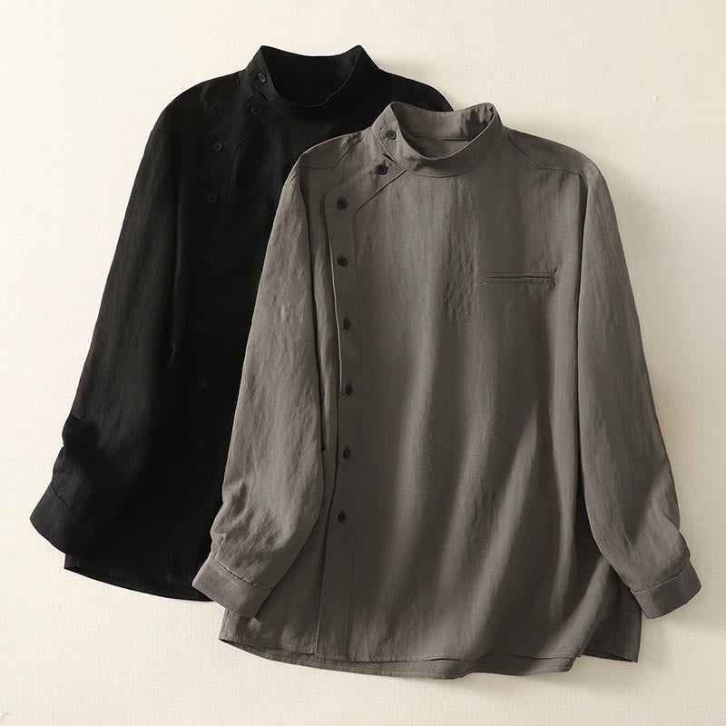 Camisa de algodón de manga larga para mujer, diseño simple, con cuello alto y botones de rana chinos y Buddha Stones - image 16