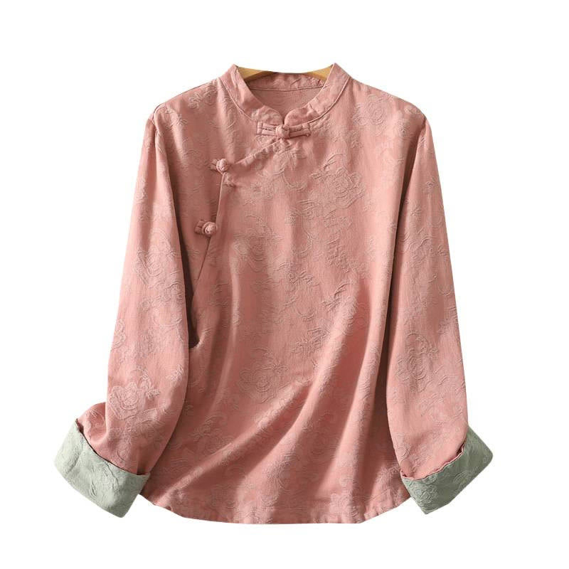 Camisa de manga larga de algodón zen para mujer con diseño jacquard liso de Buddha Stones de primavera - image 21