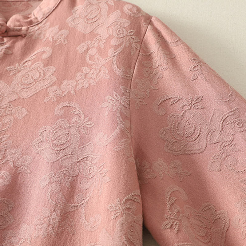 Camisa de manga larga de algodón zen para mujer con diseño jacquard liso de Buddha Stones de primavera - image 15