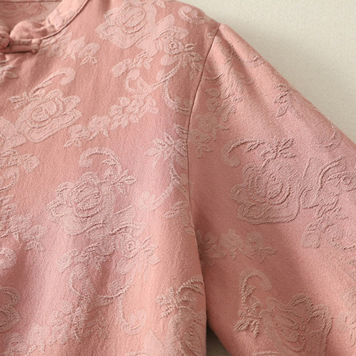 Camisa de manga larga de algodón zen para mujer con diseño jacquard liso de Buddha Stones de primavera - image 15