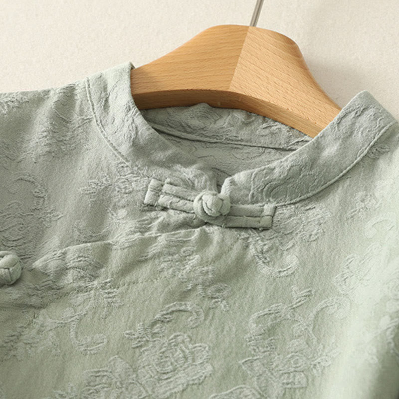Camisa de manga larga de algodón zen para mujer con diseño jacquard liso de Buddha Stones de primavera - image 1