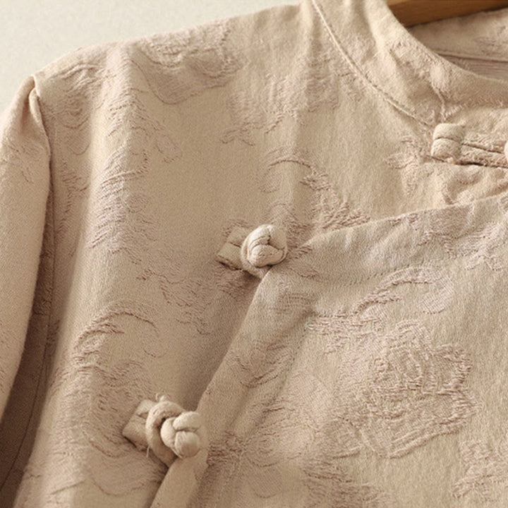 Camisa de manga larga de algodón zen para mujer con diseño jacquard liso de Buddha Stones de primavera - image 7
