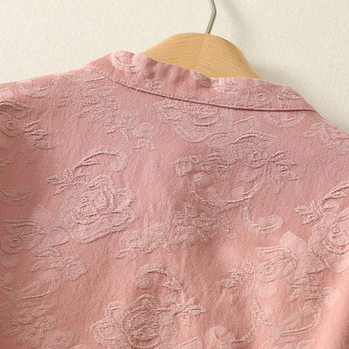 Camisa de manga larga de algodón zen para mujer con diseño jacquard liso de Buddha Stones de primavera - image 14