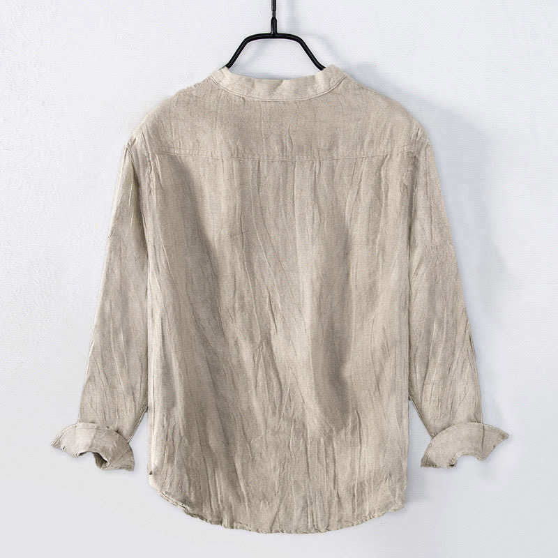 Camisa de manga larga para hombre de algodón y lino con botones y Buddha Stones OM MANI PADME HUM - image 1