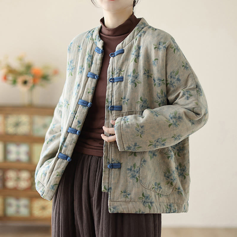 Chaqueta térmica de algodón con estampado floral y manga larga para mujer Buddha Stones con bolsillos - image 12