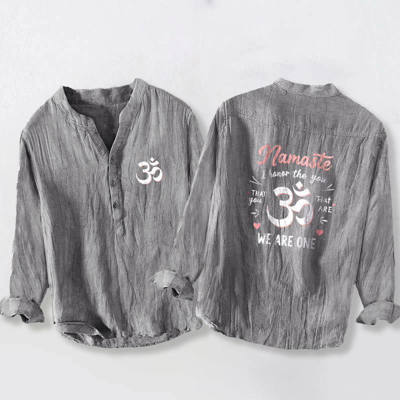 Camisa de manga larga de lino y algodón para hombre con estampado Om "Namaste, te honro" y Buddha Stones . - Gris - US/UK/AU50, EU60 (5XL) - image 6